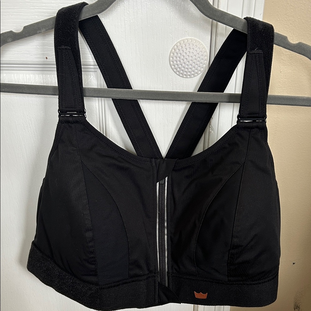 SHEFIT Black Front-Zip High-Impact Sports Bra